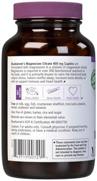 Bluebonnet Nutrition Magnesium Citrate 400Mg Of Magnesium Maximum Absorption Supports Immune Health & Energy Production Soy Gluten Nongmo Kosher Dairy Vegan 120 Caplets
