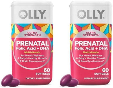 Olly Ultra Strength Prenatal Multivitamin Softgels Supports Healthy Growth Brain Development Iron Folic Acid Dha Vitamins C E 30 Day Supply60 Count