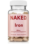 Naked Iron 65mg 325mg Ferrous Bisglycinate High Potency Iron Supplement for Iron Deficiency Cellular Energy Support Promotes Healthy Red Blood Cell Production NonGMO GlutenFree 60 Capsules