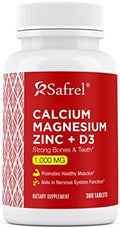 Safrel Calcium Magnesium Zinc With Vitamin D3, 300 Tablets - Calcium 1000 Mg, Magnesium 400 Mg, Zinc 20 Mg & D3 600 Iu Per Serving