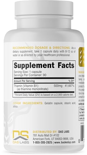 Bucked Up Vitamin B1 500mg Capsules Essentials 90 Servings