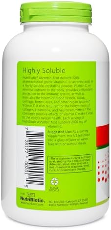 Nutribiotic Ascorbic Acid Vitamin C Powder 16 Oz Pharmaceutical Grade L-Ascorbic Acid 2000 Mg Per Serving Essential Immune & Antioxidant Collagen Support Supplement Vegan Gluten & Gmo