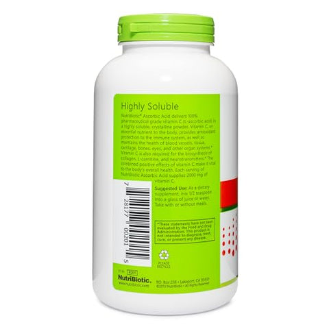 NutriBiotic Ascorbic Acid Vitamin C Powder Pharmaceutical Grade LAscorbic Acid 2000 Mg Per Serving Essential Immune and Antioxidant Collagen Support Supplement Vegan Gluten and GMO 16 Oz