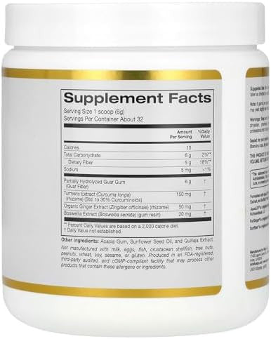 California Gold Nutrition Prebiotic Fiber Plus Turmeric Extract Organic Ginger Extract And Boswellia Extract 6.7 Oz (189 G)