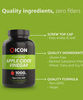 ICON Nutrition Apple Cider Vinegar Capsules - 1000mg Per Serving 90 Day Supply - 180 Count