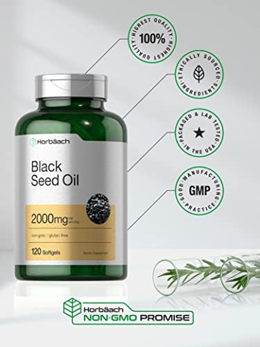 Horbaach Black Seed Oil Cold Pressed Softgel Capsules 120 Count 2000Mg