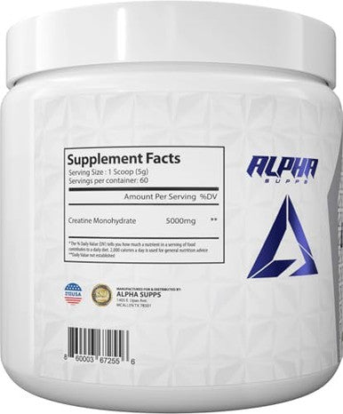 Alpha Creatine Monohydrate Powder Supports Muscle Growth Micronized Unflavored 300 Grams - 60 Servings
