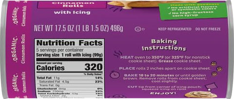 Annie's Organic Cinnamon Rolls with Icing, Refrigerated Dough, 5 Rolls, 17.5 oz