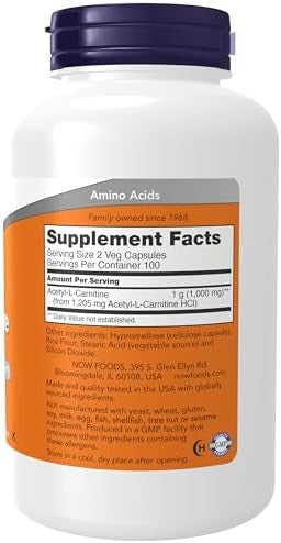 Now Foods Supplements Acetyll Carnitine 500 Mg Amino Acid Brain And Nerve Cell Function 200 Veg Capsules