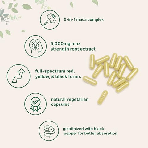 Micro Ingredients Maca Root Capsules For Women & Men 5000Mg 240 Veggie Capsules With Ashwagandha Red Black Yellow Maca Root Panax Ginseng Tongkat Ali & Black Pepper