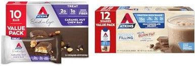 Atkins Endulge Caramel Nut Chew Bar Dessert Favorite 1G Sugar & Milk Chocolate Delight Protein Shake 15G Protein Low Glycemic 2G Net Carb 1G Sugar Keto Friendly 12 Count