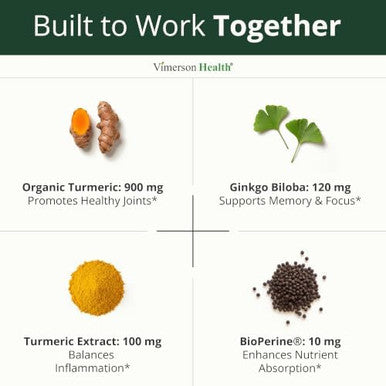 Ginko Biloba Capsules with Ginkgo Biloba 120mg & Organic Turmeric for Joint Support Focus and Brain Health Gingo Biloba Supplement with Black Pepper (Bioperine) for Max Absorption 60 Count