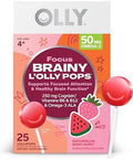 Olly Focus Buddies L'Olly Pops Omega3 Ala B6 B12 Cognizin Kids Supplement Lollipops To Supports Focused Attention & Healthy Brain Function Vegetarian Watermelon Strawberry 25 Count