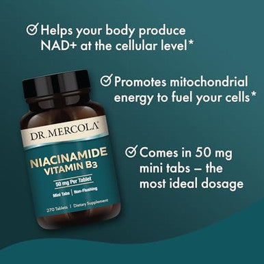 Dr. Mercola Niacinamide Vitamin B3, 90 Servings (270 Tablets), Dietary Supplement, Mini Tabs, Non-Flushing, Supports Metabolic Health, Non-Gmo