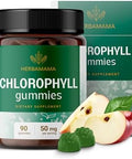Herbamama Chlorophyll Detox Gummies - 50Mg Sodium Copper Chlorophyllin Internal Deodorant For Body Odor Support - Vegan Non-Gmo Antioxidant Supplement - 90 Pectin-Based Apple-Flavored Chews