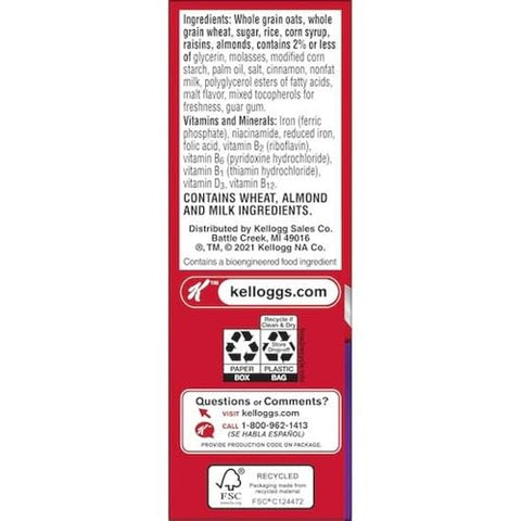 Kellogg's Low Fat Granola Cereal, With Raisins, 2.22oz (70 Count)