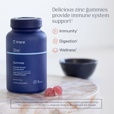 Trace Minerals Zinc Chewable Gummies Natural Immune Support Booster for Adults and Kids Vegan Gluten Free NonGMO Elderberry Flavor 30mg of Servings 1 Pack