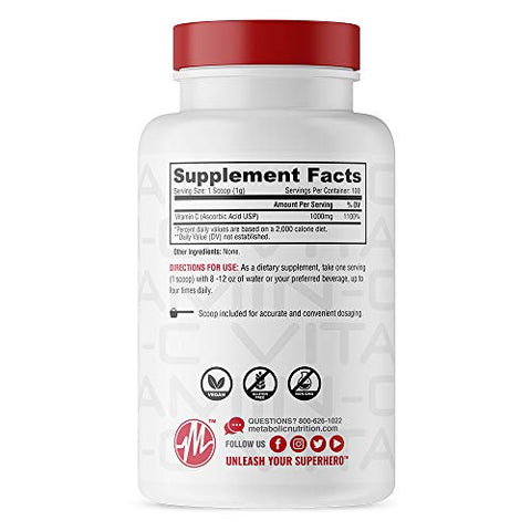 Metabolic Nutrition Vitamin C 1000Mg Pure Pharma Grade High Absorption Ascorbic Acid (100 G)