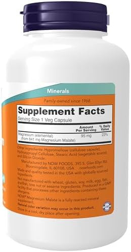 Now Foods Supplements Magnesium Malate Caps With 95 Mg Of Elemental Magnesium Nervous System Support 180 Veg Capsules
