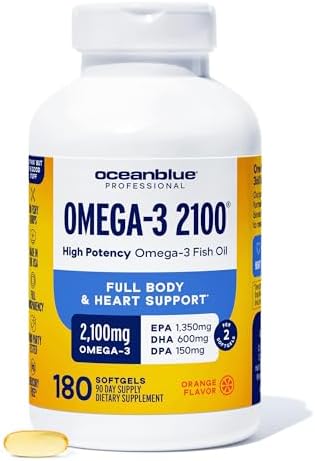Oceanblue Professional Omega3 2100Mg Fish Oil Supplement " Triple Strength High Potency Epa Dha & Dpa " Burpless Wildcaught Natural Orange Flavor " 138 Count (Pack Of 1)