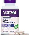 Natrol Triple Magnesium Complex Supplement Glycinate Citrate and Taurate 200Mg High Absorption Support Whole Body Wellness 60 Capsules
