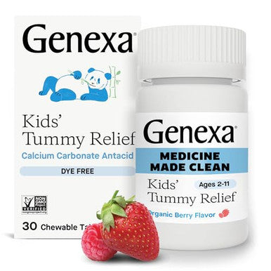 Genexa Kids' Clean Dye Tummy Reliefheartburn Acid Indigestion Sour Stomach Chewable Antacid0% Artificial Additives Children'S Calcium Carbonate Organic Berry Flavor 30Ct