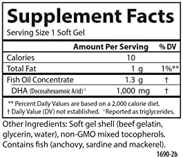 Carlson Elite DHA Gems 1000 mg DHA Supports Healthy Brain Function and Vision 30 soft gels