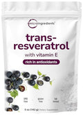 Micro Ingredients Pure Trans-Resveratrol Powder With Vitamin E 5 Ounce 2 In 1 Formula Micronized Powder For Better Absorption Premium Resveratrol Supplement Super Antioxidant