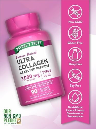 Nature'S Truth Collagen Peptides 90 Caplets Type 1 And 3 With Vitamin C Grass Fed, Non-Gmo And Gluten Pill Supplement