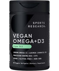 Sports Research Vegan Omega-3 With Vitamin D3 Softgels - 1020Mg Omega-3 & 5000Iu D3 Supplement - Fish Oil Alternative With Vitamin D Plant-Based Support From Algae Oil 60 Veggie Softgels For Adults