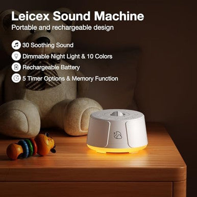Leicex Sound Machine White Noise Machine - 30 Soothing Sounds 10 Colors Night Light Rechargeable Battery- Travel Portable Sound Machine For Sleep Baby Adults Perfect Sleeping Companion