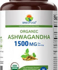 Brieofood Organic Ashwagandha 1500Mg, 45 Servings, Vegetarian, Gluten , 90 Vegetarian Tablets