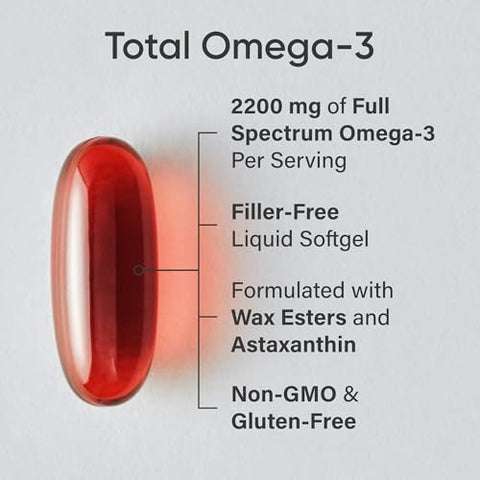 Sports Research Total Omega-3 Fish Oil 2200Mg - Made From Antarctic Krill W/Astaxanthin Wild Sockeye Salmon & Alaska Pollock - 960Mg Of Epa & Dha 120 Softgels