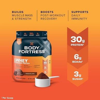 Body Fortress 100% Whey Premium Protein Powder Chocolate 1.78Lbs & Force Factor Creatine Monohydrate For Muscle Gain Strength Faster Recovery 60 Servings