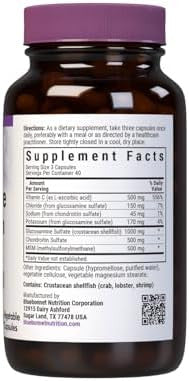 Bluebonnet Nutrition Glucosamine Chondroitin Plus Msm Glucosamine Chondroitin Sulfate Vitamin C & Optimsm Bone & Joint Health Non Gmo Gluten Soy Milk 180 Vegetable Capsules