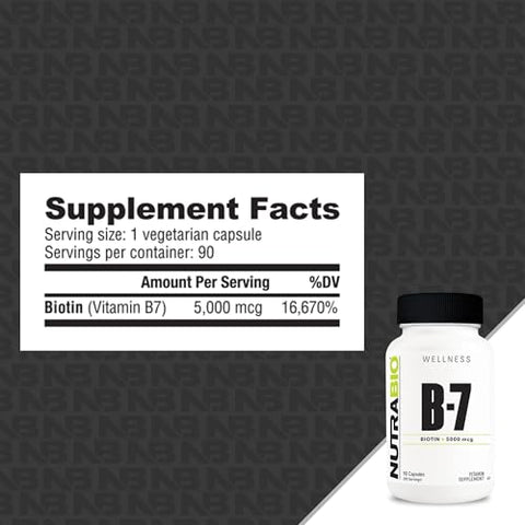 Nutrabio Biotin (Vitamin B-7) Supplement 5000Mcg - May Help Promote Healthy Hair Skin And Nails 90 Vegetable Capsules