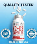 Dr. Boz K2+D3 Capsules 66 Servings Vitamin D3 K2 Supplement with BioPerine Bone and Heart Health Enhanced Absorption Quality Tested Made in the USA 5000iu (D3) 4000iu (K2) Self Care