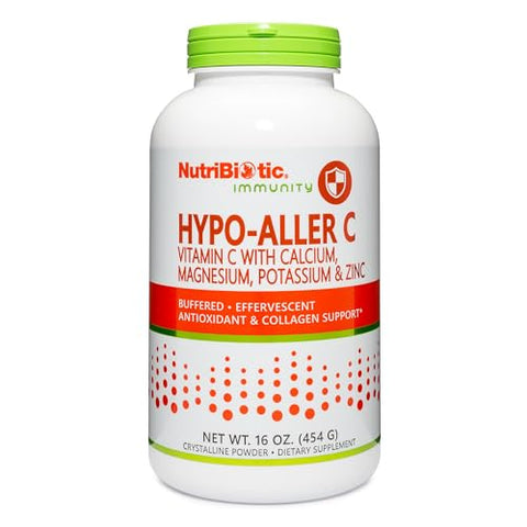 NutriBiotic HypoAller C Powder Vitamin C and Minerals 1300 Mg Vitamin C for Antioxidant and Collagen Support Buffered with Calcium Magnesium Zinc and Potassium Gluten and GMO 16 Oz