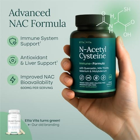 Etta Vita Vegan Liver Detox & Cleanse - Nac Supplement N-Acetyl Cysteine 600Mg With Quercetin Milk Thistle Molybdenum & Selenium N-Acetyl-Cysteine Capsules For Immune Support Diet Kits & Systems