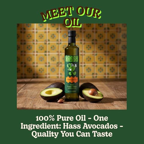 HASSY Avocado Oil 100% Pure , Cooking & Baking, High Smoke Point, Non-GMO, Kosher , 17.2 fl oz, 510 ML - Created by Avocado Farmers Ã¢â‚¬â€œ High-Heat, Frying, Grilling & Everyday Cooking - Keto & Paleo Friendly - Single Origin