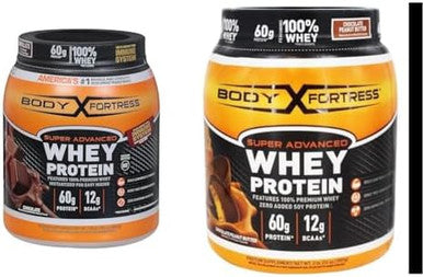 Body Fortress 100% Whey Premium Protein Powder Chocolate 1.78Lbs (Packaging May Vary) & 100% Whey Premium Protein Powder Chocolate Peanut Butter 1.78Lbs (Packaging May Vary)