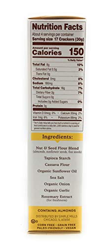 Simple Mills Almond Flour Crackers Fine Ground Sea Salt Gluten Vegan Healthy Snacks 4.25 Ounce (Pack of 1)