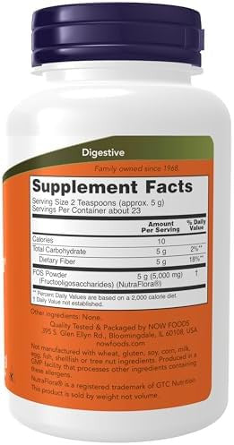 Now Foods Supplements Nutraflora Fos (Fructooligosaccharides) Pure Powder Prebiotic Fiber 4Ounce