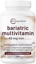 Micro Ingredients Methylated Bariatric Multivitamin With 45Mg Iron For Women and Men 240 Veggie Capsules 23In1 Essential Vitamins With D3 K2 Zinc and More No Fillers NonGmo