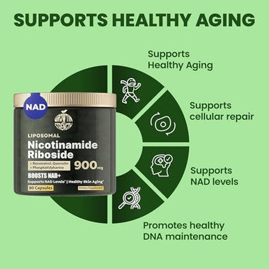 Nad+ Liposomal Nicotinamide Riboside With Resveratrol & Quercetin Nad+ Premium Supplement For Anti-Aging, Enhanced Energy, Improved Focus, Cellular Support 80 High-Purity Capsules-900Mg