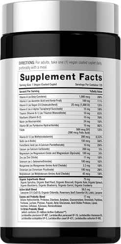 Horbaach Multivitamin for Men and Women Over 50 120 Caplets Daily Supplement for Adults with Coq10 Probiotics and Digestive Enzymes Vegan NonGMO Gluten Free Formula