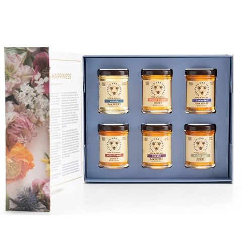 Savannah Bee Company Blossom to Bottle - 6 Jars of Different Varieties of Organic Honey in Unique Packaging