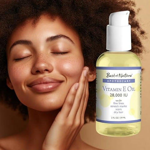 Best of Nature Vitamin E Oil 28000 IU Unscented Moisturizer with Fractioned Coconut Damage Repair Formula for Hair Skin Face and Hands