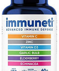 Immuneti - Advanced Immune Defense, 6-In-1 Powerful Blend Of Vitamin C, Vitamin D3, Zinc, Elderberries, Garlic Bulb, Echinacea - Supports Overall Health, Provides Vital Nutrients & Antioxidants