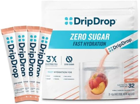 Dripdrop Sugar Hydration Packets Zero Classic Variety Pack Single Serve Electrolytes Powder Drink Mix Lemon Lime Watermelon Peach Passion Fruit Nongmo Gluten Vegan 32 Sticks